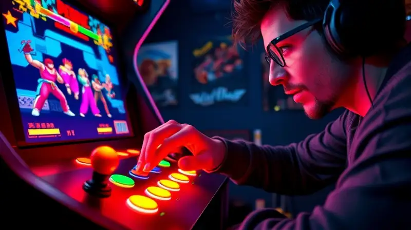 Jugador retro ejecuta combos en neón