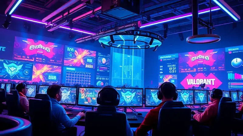 Arena futurista con gamers profesionales intensos