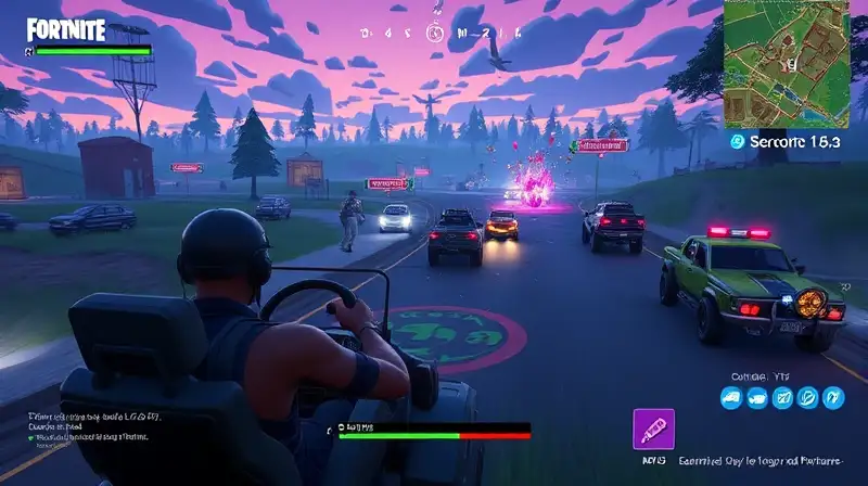 Jugador en Fortnite conduciendo cerca zona segura