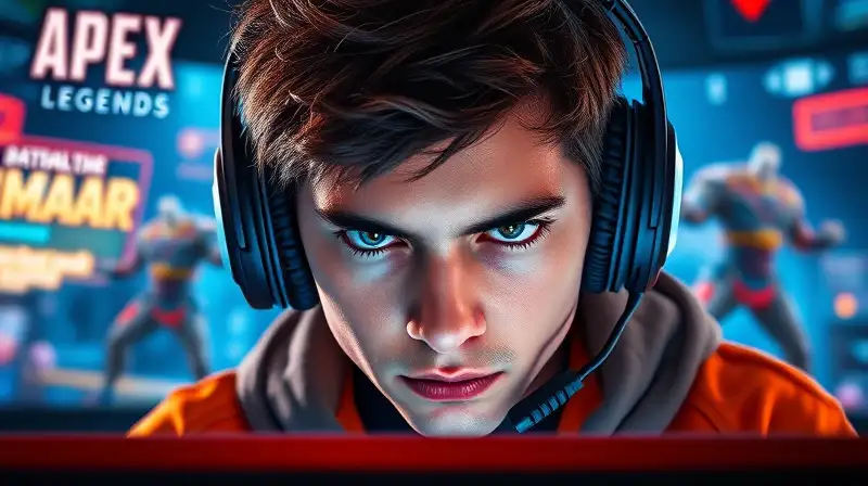 Gamer concentrado juega Apex Legends con intensidad