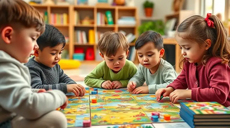Niños jugando y aprendiendo en ambiente cálido