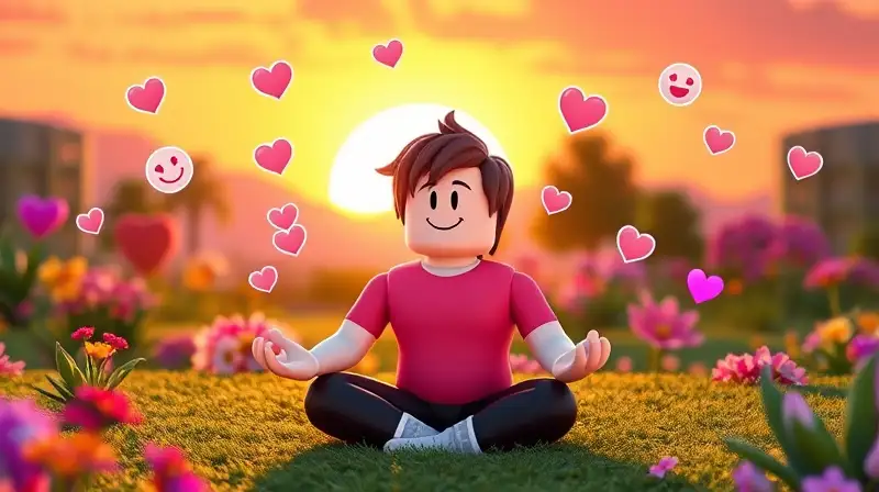 Personaje feliz meditando en jardín virtual