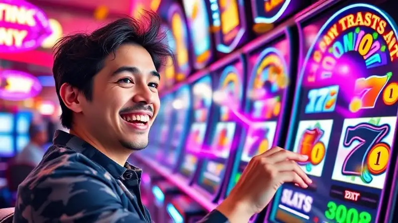 Jugador novato disfruta tragamonedas coloridas y brillantes