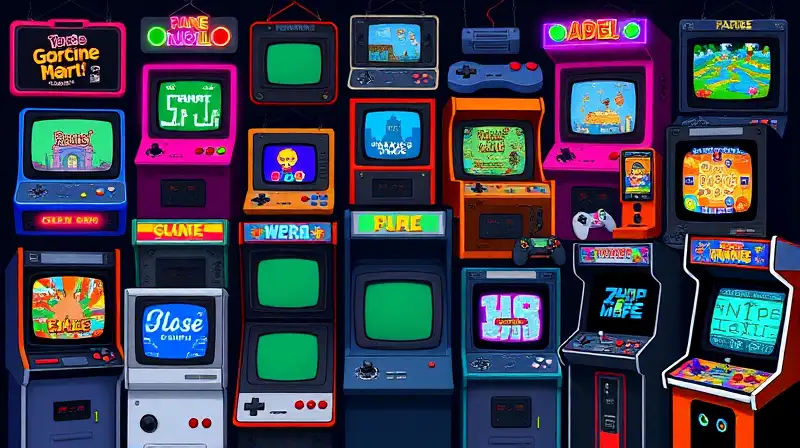 Collage digital de consolas y juegos retro