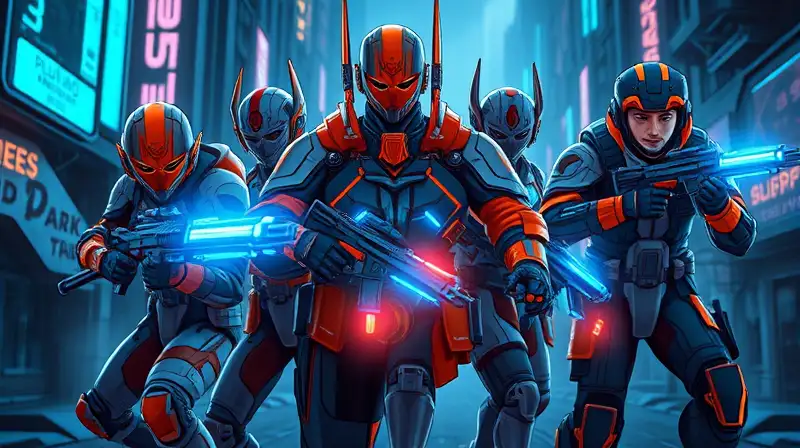 Personajes de Valorant en batalla futurista intensa