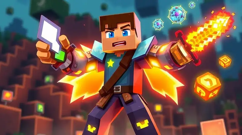 Jugador de Minecraft con habilidades brillantes mágicas