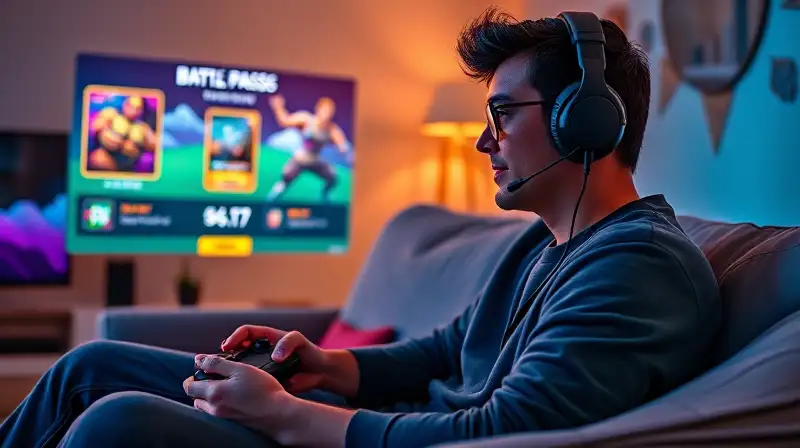 Jugador casual relajado con auriculares y mando