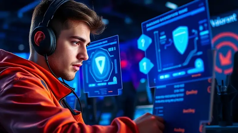 Jugador profesional de esports analiza datos futuristas
