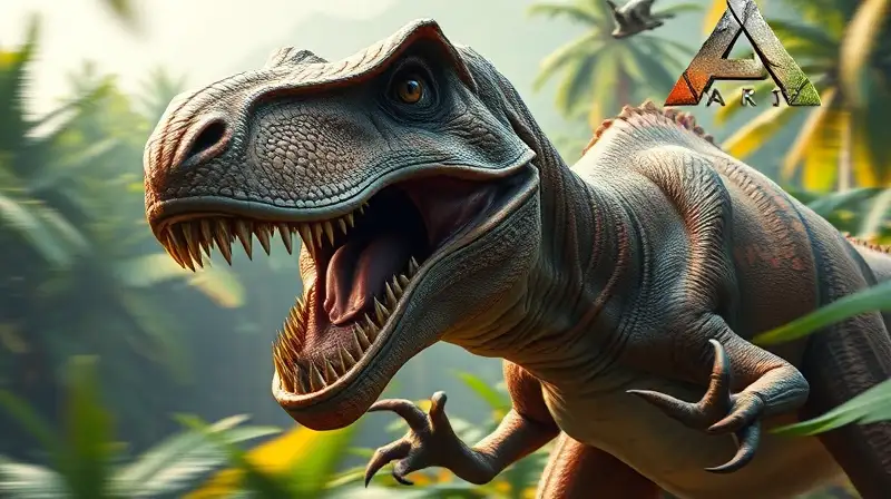 Dinosaurio feroz atacando en jungla vibrante