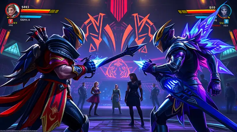 Dos jugadores luchan intensamente en arena futurista