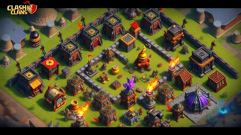 Base defensiva futurista con trampas brillantes