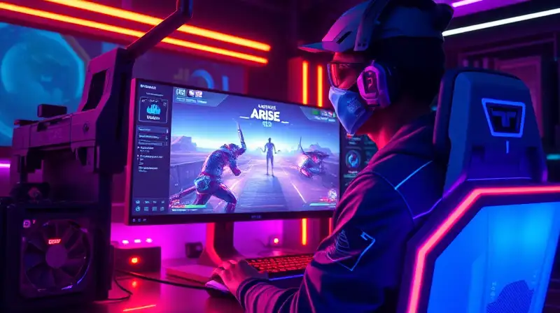 Setup de juego futurista con interfaz holográfica