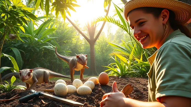 Jugador cuida huevos y dinosaurios naciendo