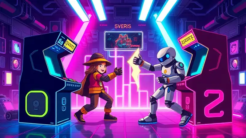 Máquinas arcade retro con batalla pixelada