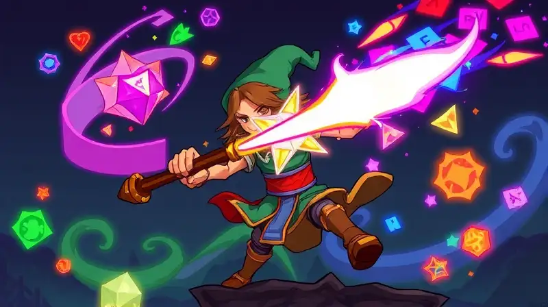 Personaje de Terraria con bastón mágico brillante