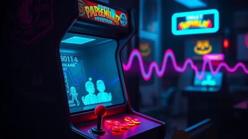 Gabinete arcade retro con luces y personajes