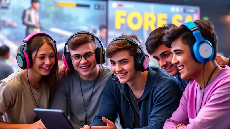 Jóvenes gamers colaboran en ambiente dinámico