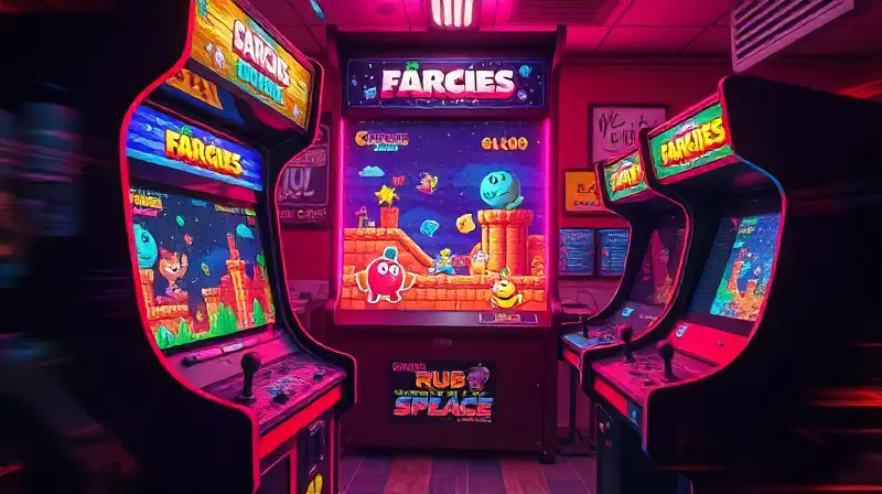 Máquina arcade retro con colores vibrantes