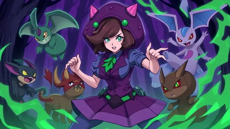 Ágata, entrenadora rodeada de Pokémon venenosos