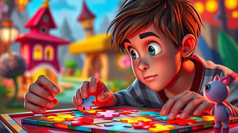 Jugador concentrado en puzzle colorido y engañoso