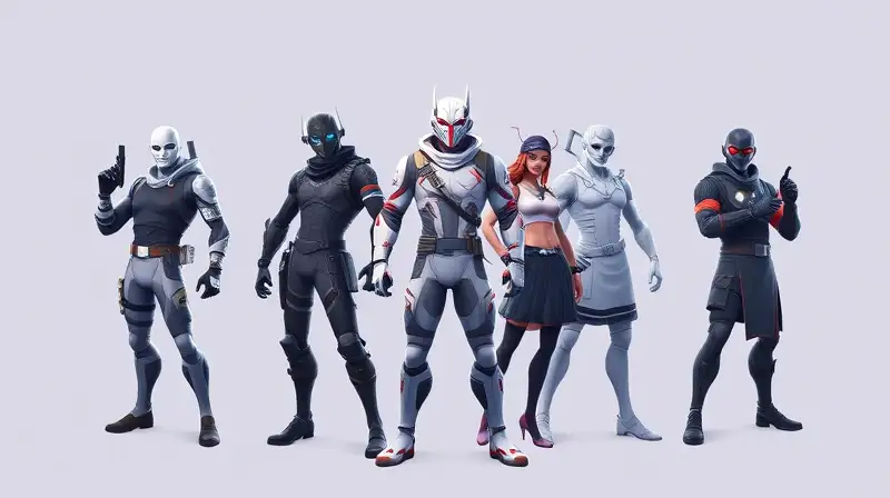 Personajes futuristas de Fortnite con estilo minimalista