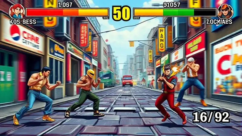 Pantalla arcade retro con lucha dinámica
