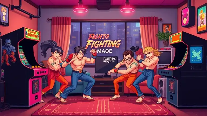 Personajes pixelados en arcade retro colorido