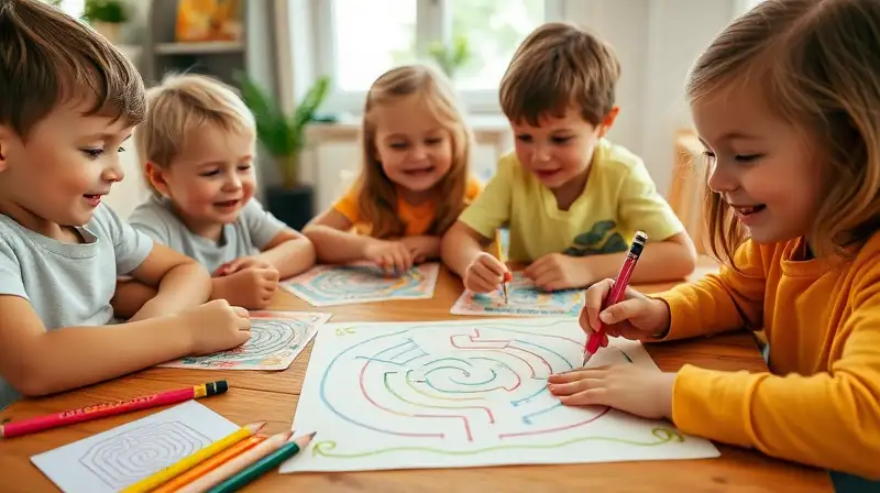 Niños crean y juegan con laberintos