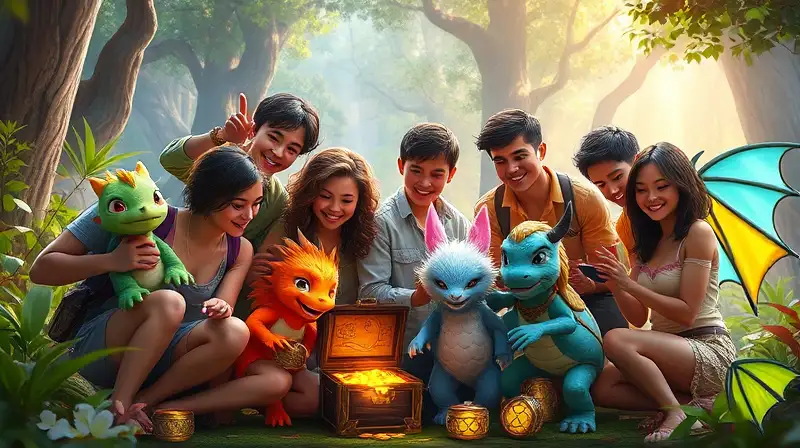Jugadores cooperan con criaturas mágicas vibrantes