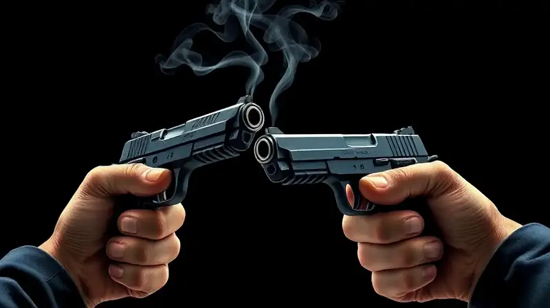 Dos manos sostienen pistolas con detalles