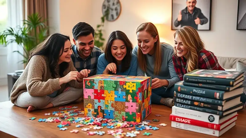 Personas resolviendo un rompecabezas en casa