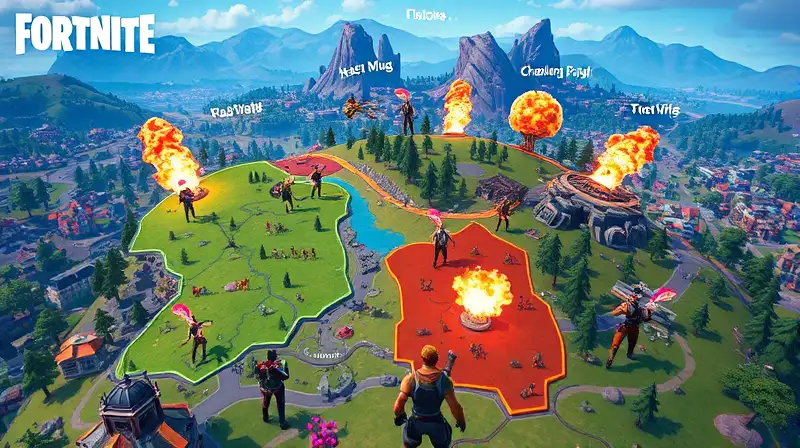 Mapa de Fortnite con zonas y acción