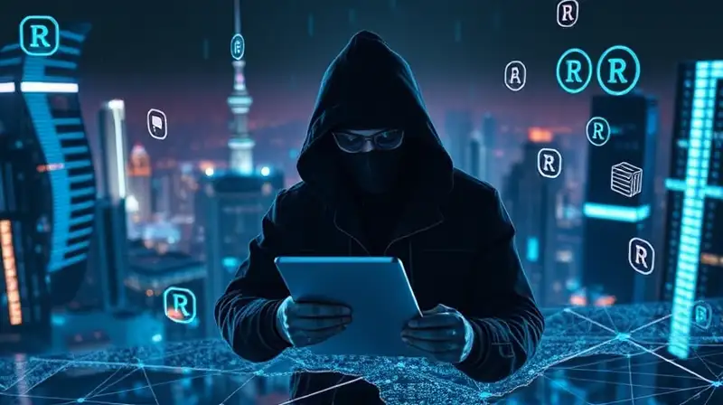Hacker futurista navega sigiloso mapa digital