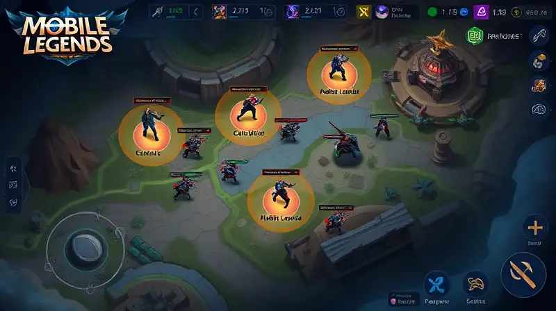Mapa Mobile Legends con zonas estratégicas destacadas