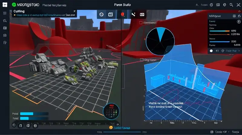 Interfaz de Roblox Studio con ambiente dinámico