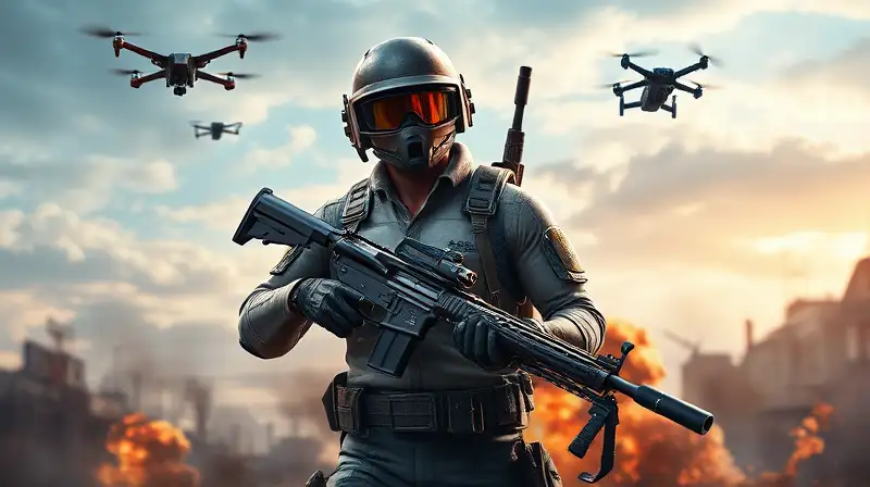 Soldado futurista con equipo táctico urbano