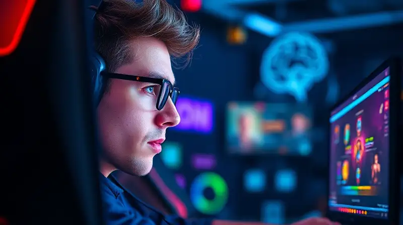 Jugador de esports concentrado en juego vibrante