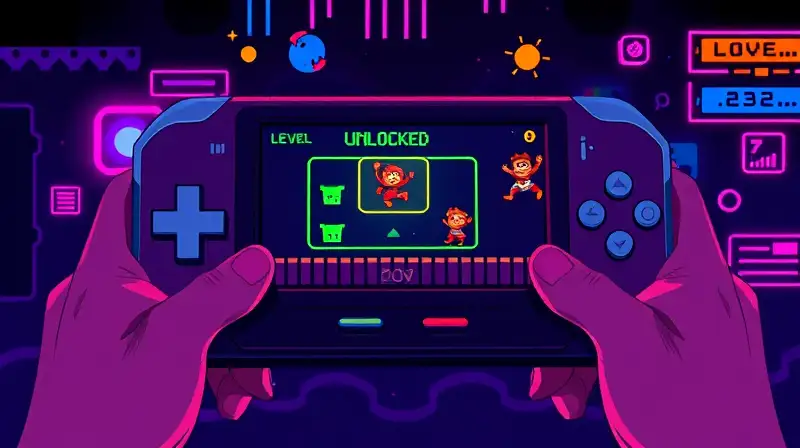 Escena pixel art retro con consola brillante