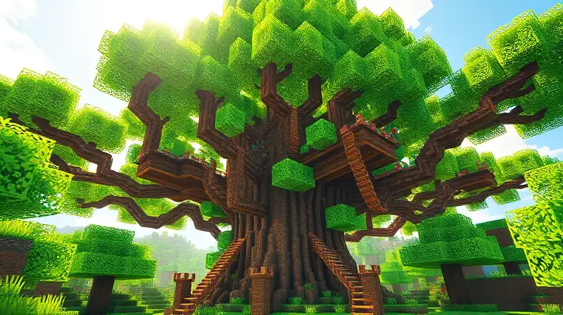 Árbol gigante en Minecraft con colores vivos
