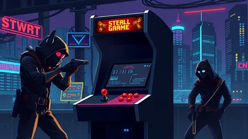Máquina arcade retro con personajes pixelados
