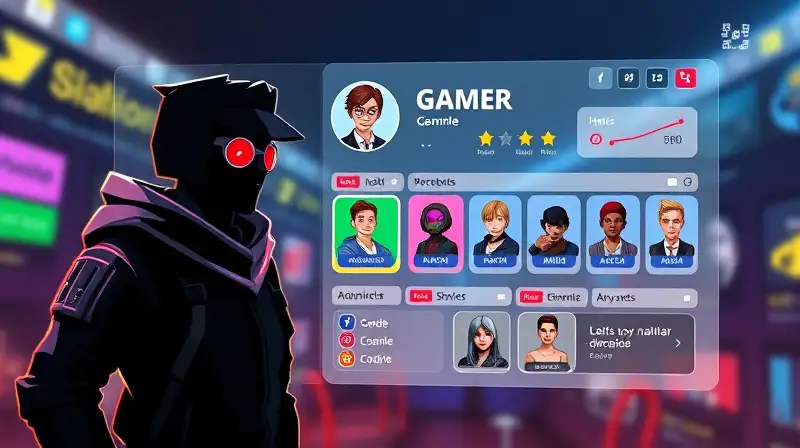 Interfaz gamer vibrante con avatares personalizables