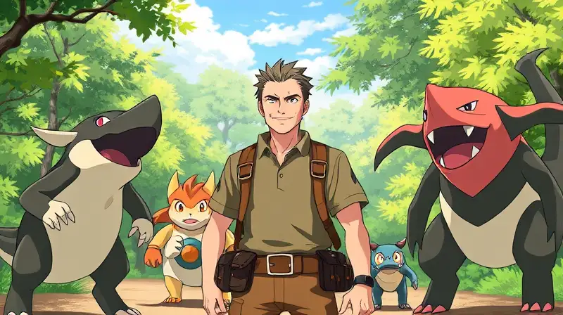 Hombre confiado con Pokémon Normal en bosque