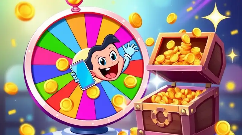 Rueda colorida y juego móvil con monedas