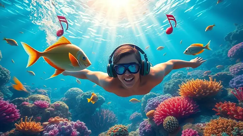 Escena submarina colorida con nadador musical