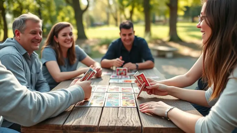 Amigos jugando cartas al aire libre