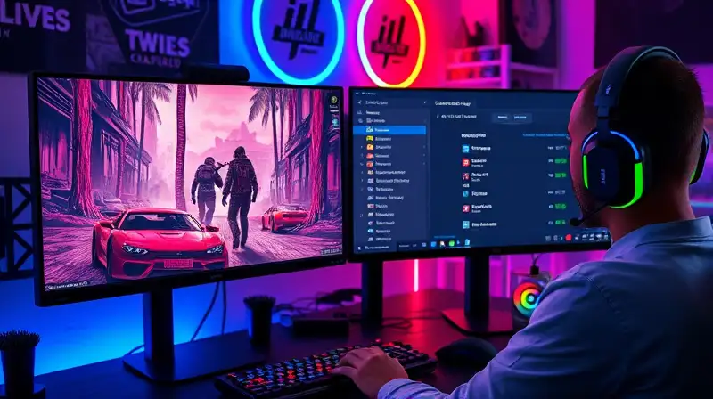 Setup gamer con doble monitor y luces RGB
