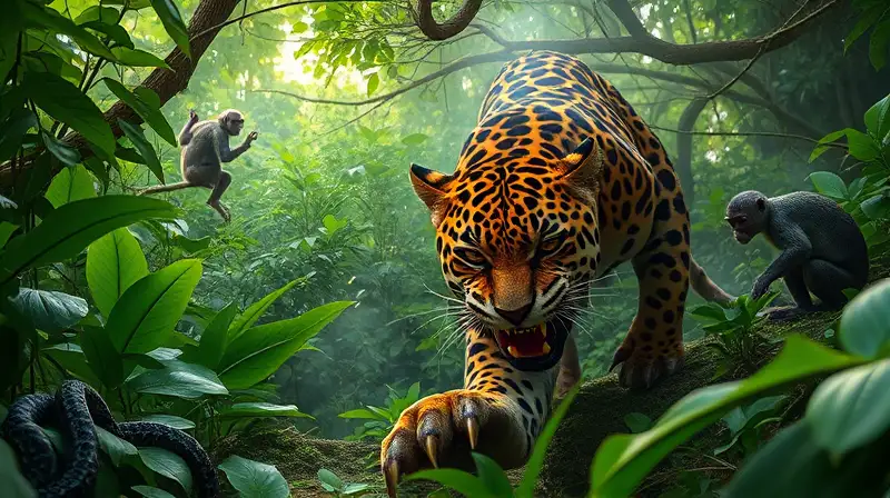 Jaguar feroz acecha en jungla tropical