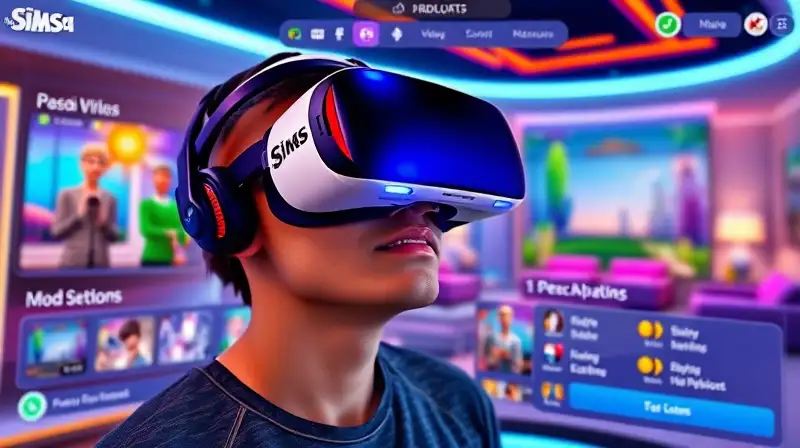 Jugador con VR en entorno virtual futurista