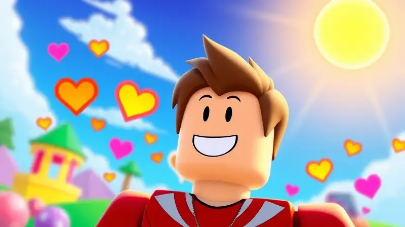 Personaje de Roblox sonríe en mundo virtual