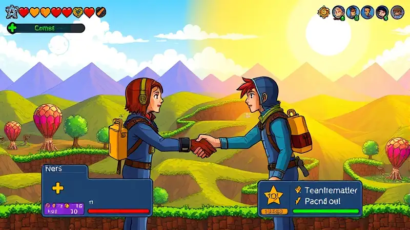 Dos jugadores saludan en mundo Terraria
